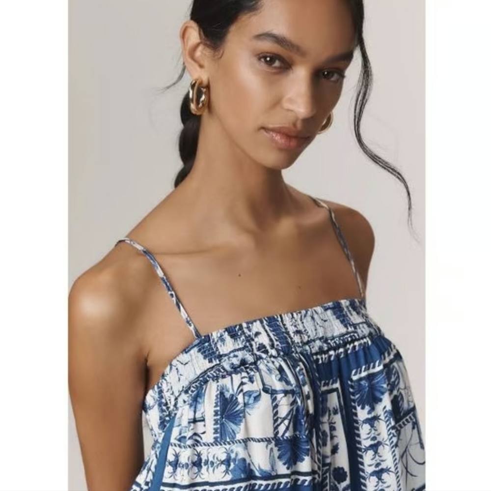 Maeve Blue and White Printed Strapless Jumpsuit - Picture 11 of 12